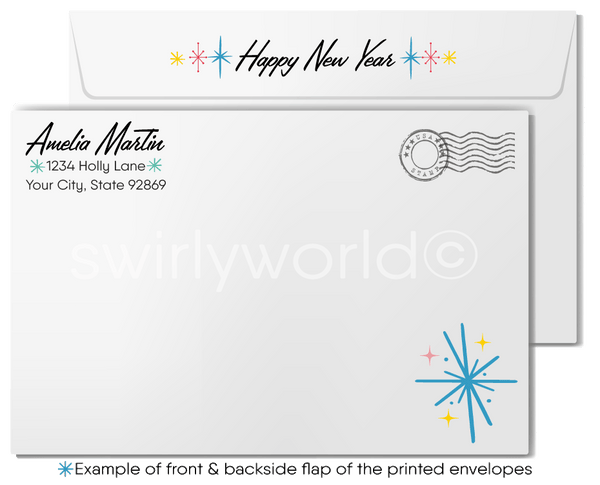 Vintage New Year Card - Swirly World Designs Retro Bunny - swirly