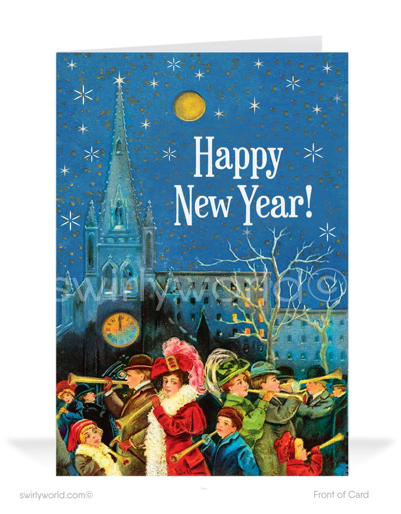 Vintage Victorian 1920s-1930s Retro Art Deco Victorian Style Happy New Year Cards
