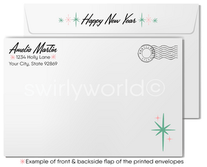 1940s-1950s Retro Mid-Century Vintage Glamourous Happy New Year Greeting Cards