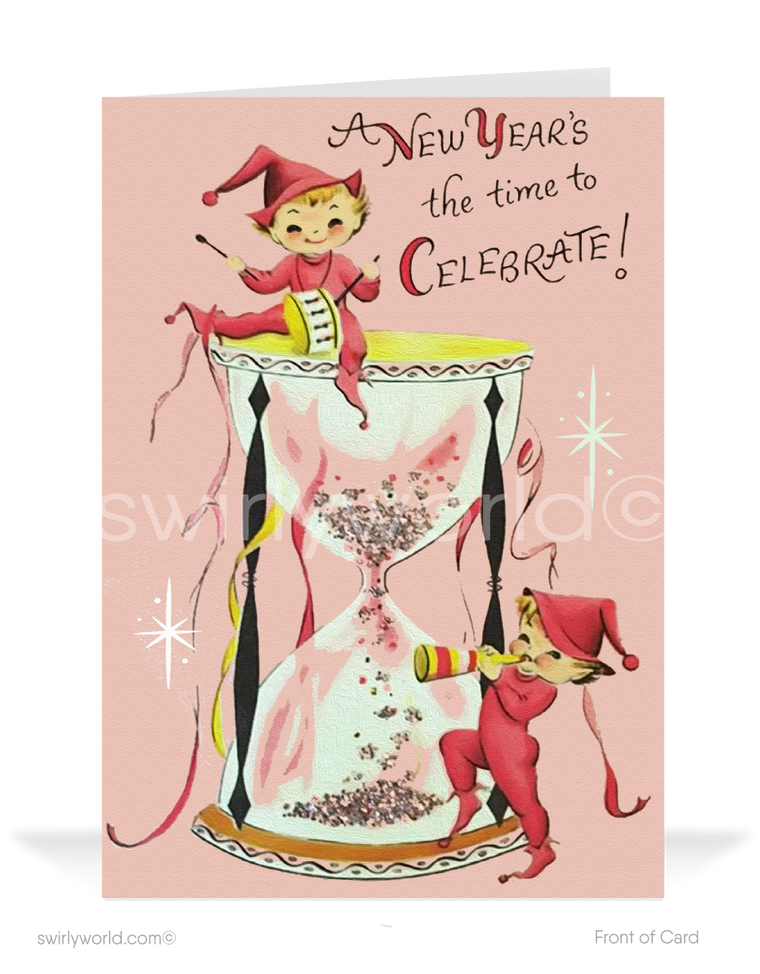 retro 1950's happy new year greeting cards
