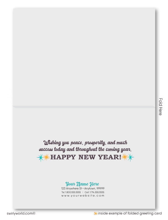 Ring in the New Year with these tropical palm tree beachy retro style Happy New Year cards!