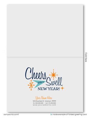 Atomic Mid-Century Retro Modern Vintage Style Happy New Year Greeting Cards