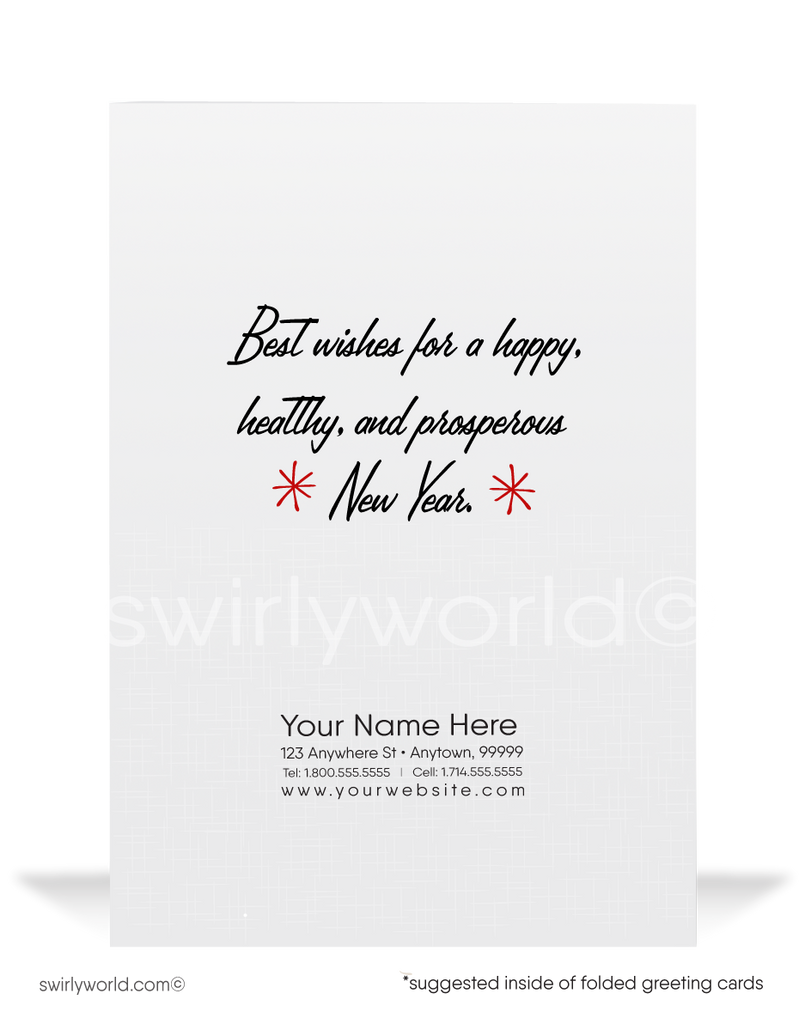 Art Deco New Year's Eve Greeting Card – Roaring Twenties Design with Dancing Couple, Retro Starbursts