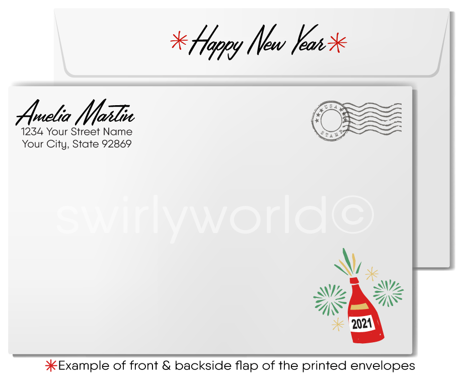 Art Deco New Year's Eve Greeting Card – Roaring Twenties Design with Dancing Couple, Retro Starbursts