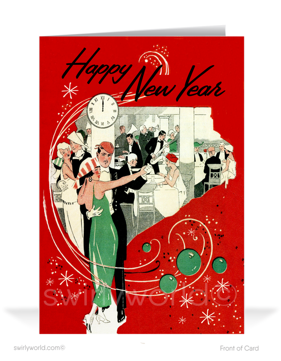 Art Deco Retro 1930s-1940s Style Vintage Happy New Year Greeting Cards