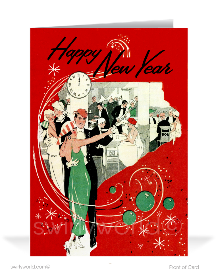 Art Deco Retro 1930s-1940s Style Vintage Happy New Year Greeting Cards