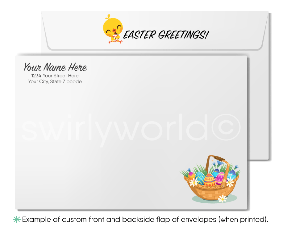 Retro Modern Cute Blue and Pink Springtime Business Happy Easter Greeting Cards
