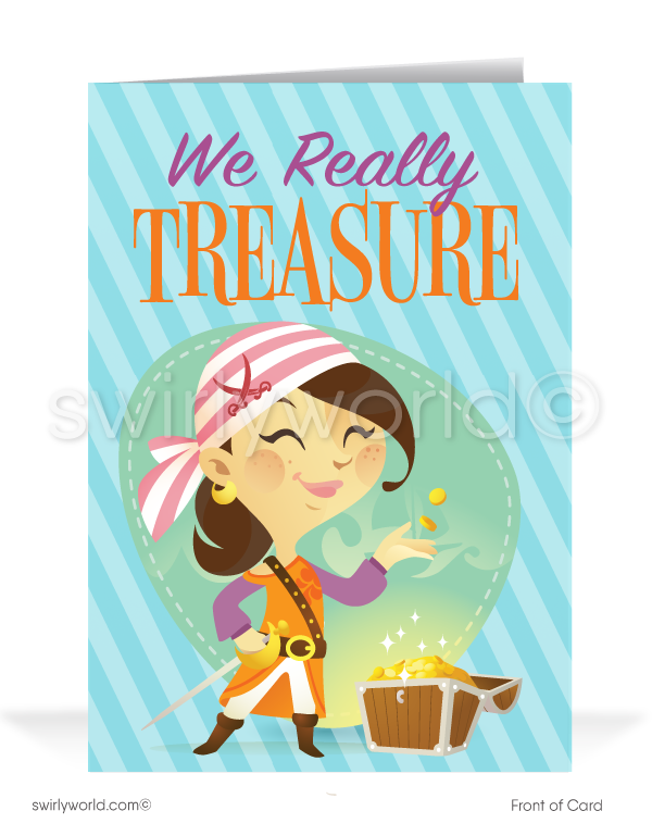 We Treasure Your Business Cartoon Pirate Thank You Cards
