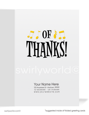 "A Big Note of Thanks" Jazz Musician Cool Cartoon Thank Cards for Customers