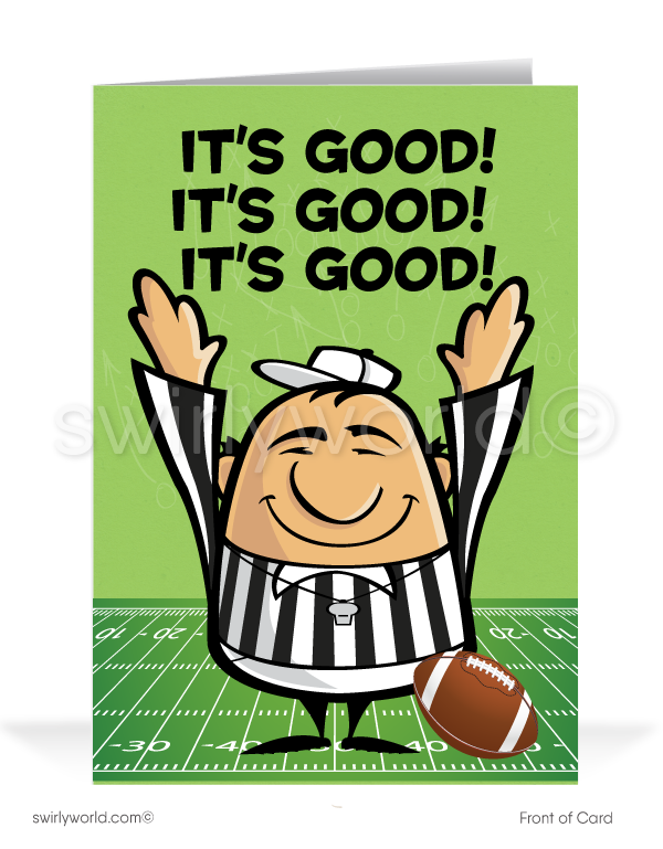 "It's Good Having You As A Customer" Cartoon Football Referee Humorous Thank You Cards for Clients