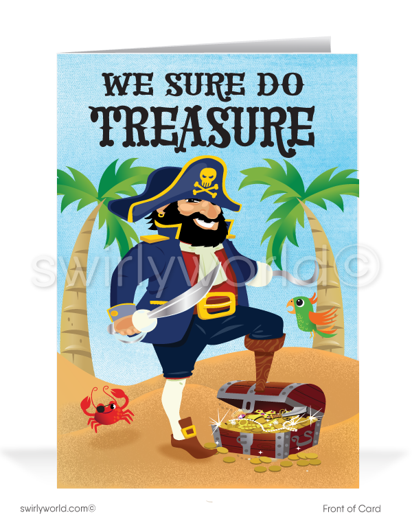 Funny Pirate "I Treasure Your Business" Humorous Thank You Cards for Business 
