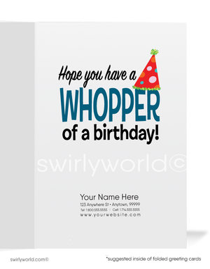 "Whopper of a Birthday" Business Birthday Cards for Customers
