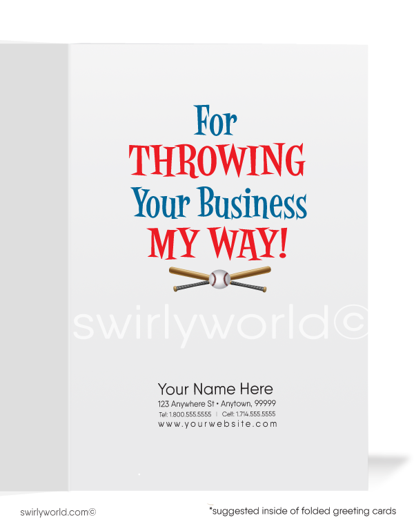 Cartoon Catcher Baseball "Throw Your Business My Way" Thank You Cards for Customers