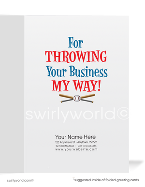 Cartoon Catcher Baseball "Throw Your Business My Way" Thank You Cards for Customers