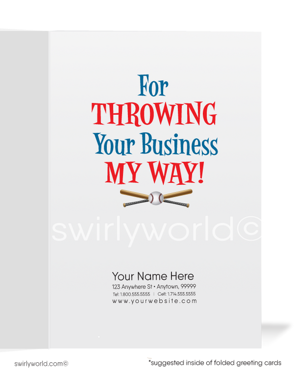 Cartoon Catcher Baseball "Throw Your Business My Way" Thank You Cards for Customers