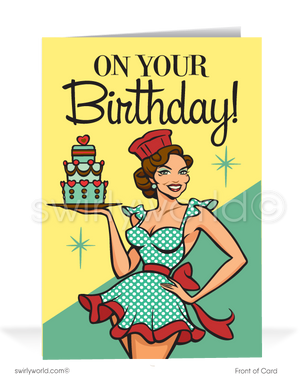 Cute Retro Pin-up Girl Funny Business Happy Birthday Cards