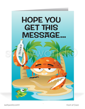Funny Cartoon Crab "I Hope You Get The Message" Thank You Cards for Customers