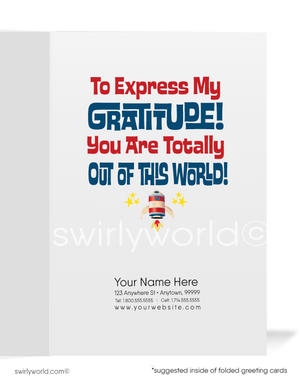 Astronaut in Rocket "Using All This Space To Say Thank You" Cards for Customers