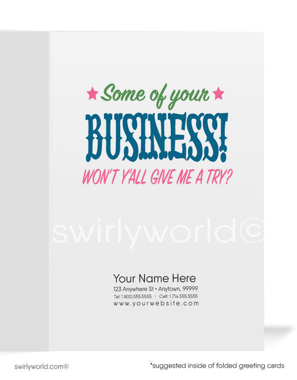Cute Cowgirl Women in Business Prospecting Sales Cards for Customers