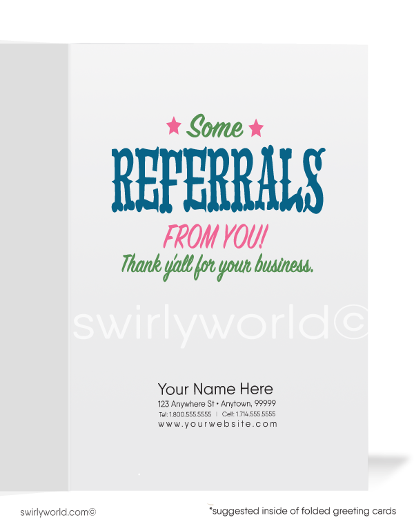Cute Cowgirl Thank You For Your Referral Greeting Cards for Clients
