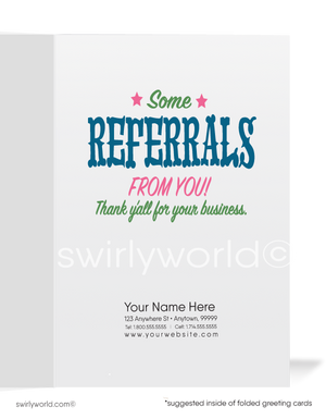 Cute Cowgirl Thank You For Your Referral Greeting Cards for Clients