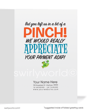 Funny Cartoon Crab in a Pinch Past-Due Bill Collection Greeting Cards