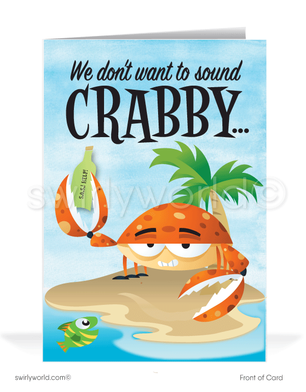 Funny Cartoon Crab in a Pinch Past-Due Bill Collection Greeting Cards