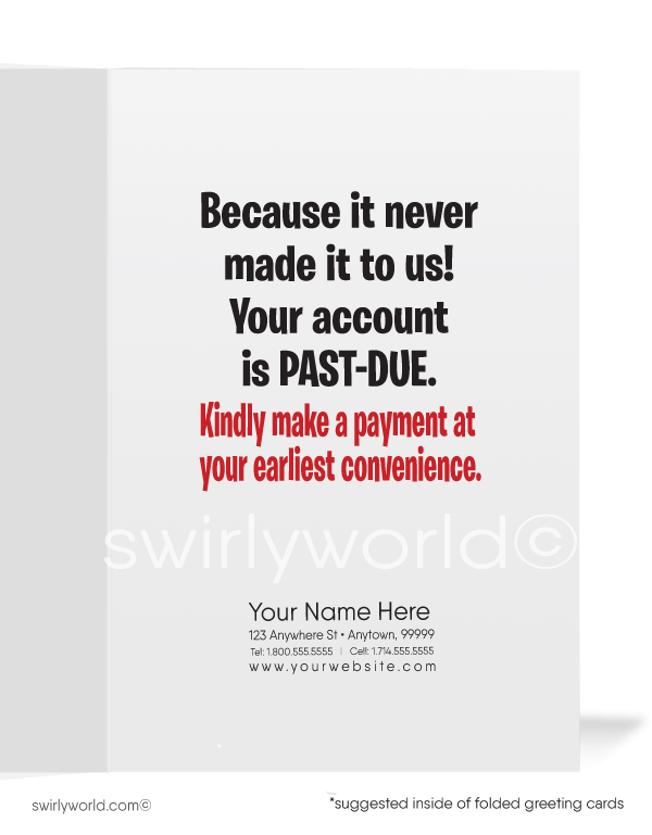 Funny Running Mailbox Past-Due Bill Collection Greeting Cards.