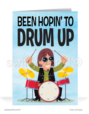 Humorous Cartoon Drummer Thank You For Your Referral Business Clients