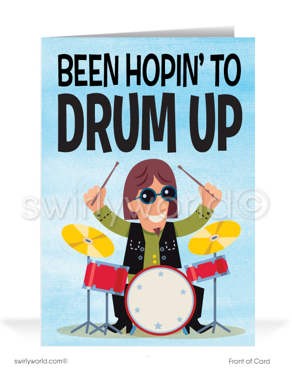 Humorous Cartoon Drummer Thank You For Your Referral Business Clients