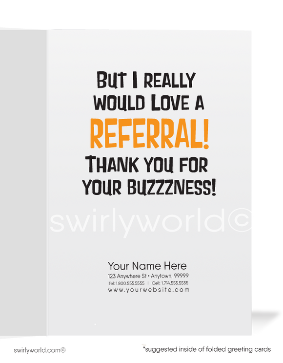 Funny Bee Client Thank You For Your Referral Greeting Cards for Business