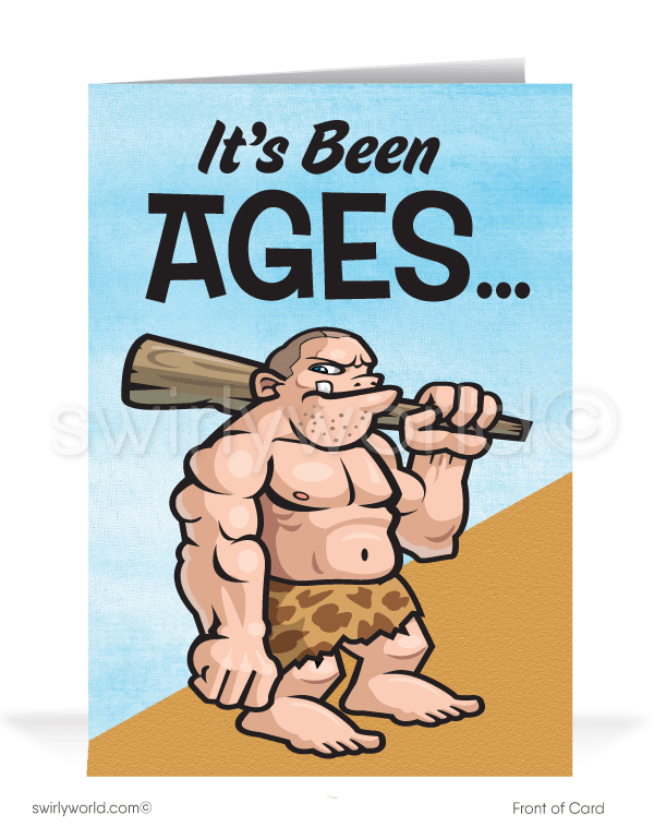Funny Humorous Caveman Get Paid on Past-Due Bill Collection Greeting Cards.