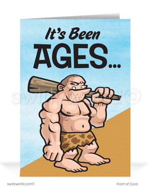 Funny Humorous Caveman Get Paid on Past-Due Bill Collection Greeting Cards.