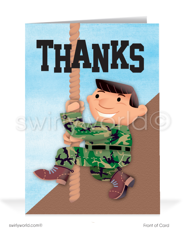 "Thanks for Helping Us Hold On" Military Cartoon Thank You Cards for Customers