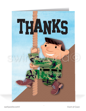 "Thanks for Helping Us Hold On" Military Cartoon Thank You Cards for Customers