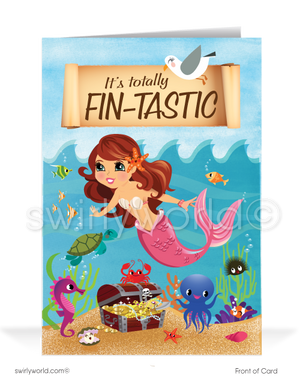 Cute Mermaid "Fintastic Customer" Women in Business Thank You Cards for Clients