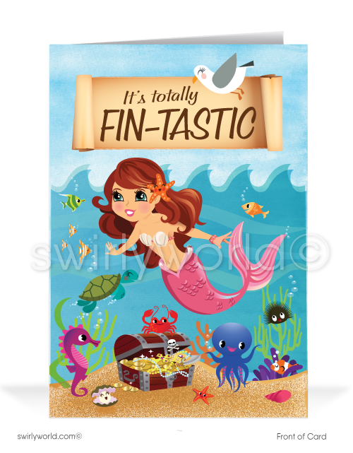 Cute Mermaid "Fintastic Customer" Women in Business Thank You Cards for Clients