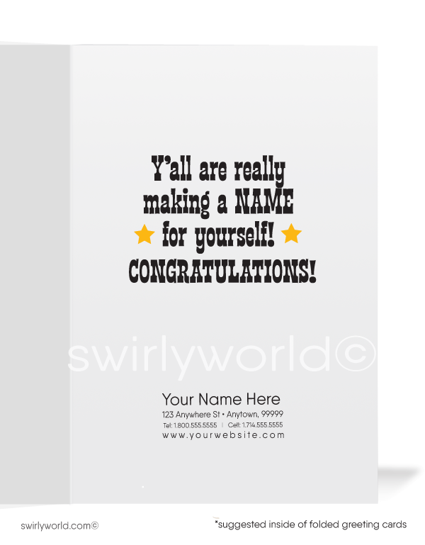 Cowboy Congratulations You're in the News Cartoon Cards for Business Customers
