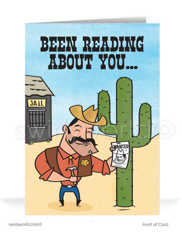 Cowboy Congratulations You're in the News Cartoon Cards for Business Customers