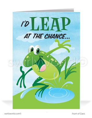 Funny Cartoon Leaping Frog Prospecting New Customers Business Cards