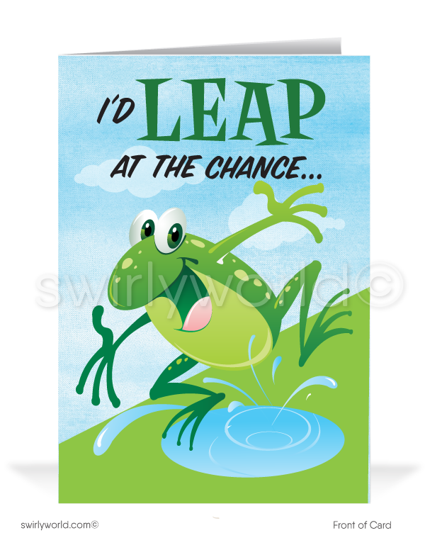 Funny Cartoon Leaping Frog Prospecting New Customers Business Cards
