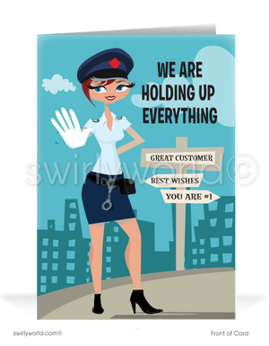 Funny Police Woman Customer Happy Birthday Cards