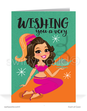 Genie in the Bottle Women in Business Happy Birthday Cards