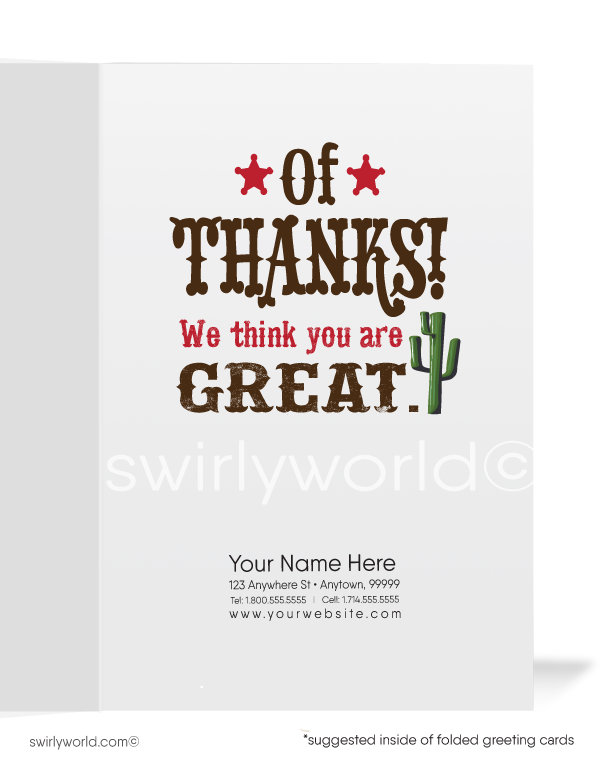 Cartoon Humorous Cowboy Sheriff Business Thank You Cards for Customers