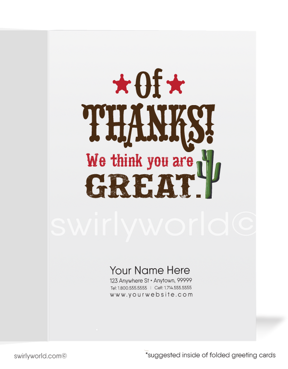 Cartoon Humorous Cowboy Sheriff Business Thank You Cards for Customers