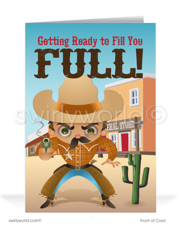 Cartoon Humorous Cowboy Sheriff Business Thank You Cards for Customers