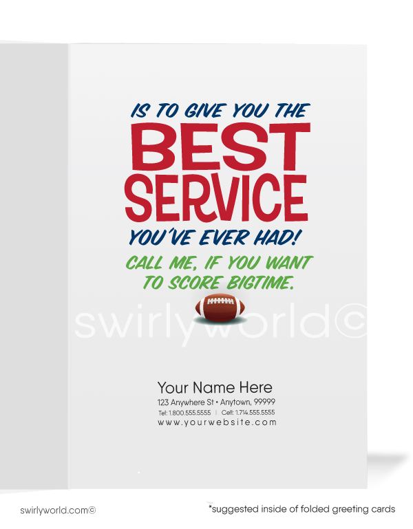Football Player Cartoon Humorous Sales Prospecting Business Greeting Cards