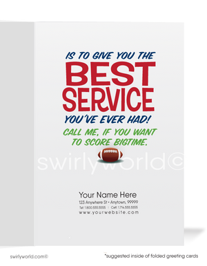 Football Player Cartoon Humorous Sales Prospecting Business Greeting Cards