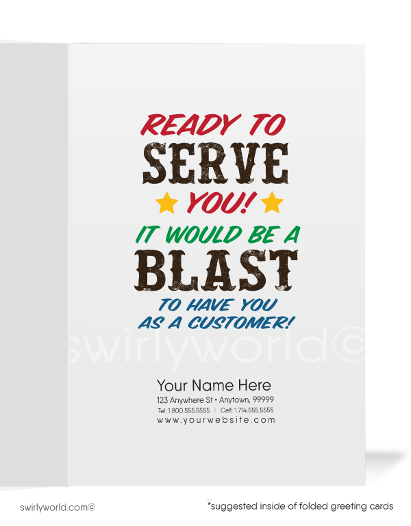 Funny Marketing Humorous Outlaw Sheriff Cowboy Sales Promotion Prospecting for Business Customers. Funny Cartoon Prospecting New Business Customer Cards. Harrison Greeting cards. Harrison Publishing Company customer cards. We miss your business.