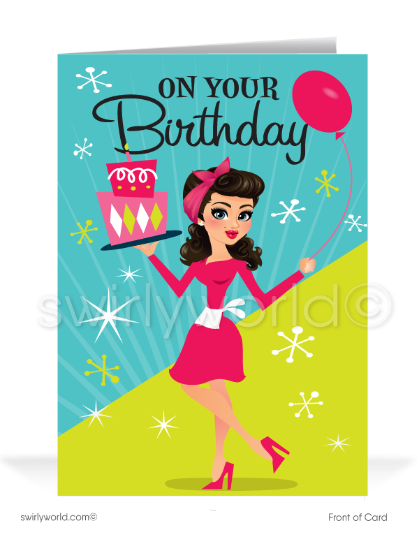 Cute Retro Woman Chef Pinup Baker Happy Birthday Cards